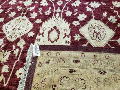 Pakistani Peshawar Rug 10x14, Handmade Chobi Carpet, Maroon & Beige - Nuvé