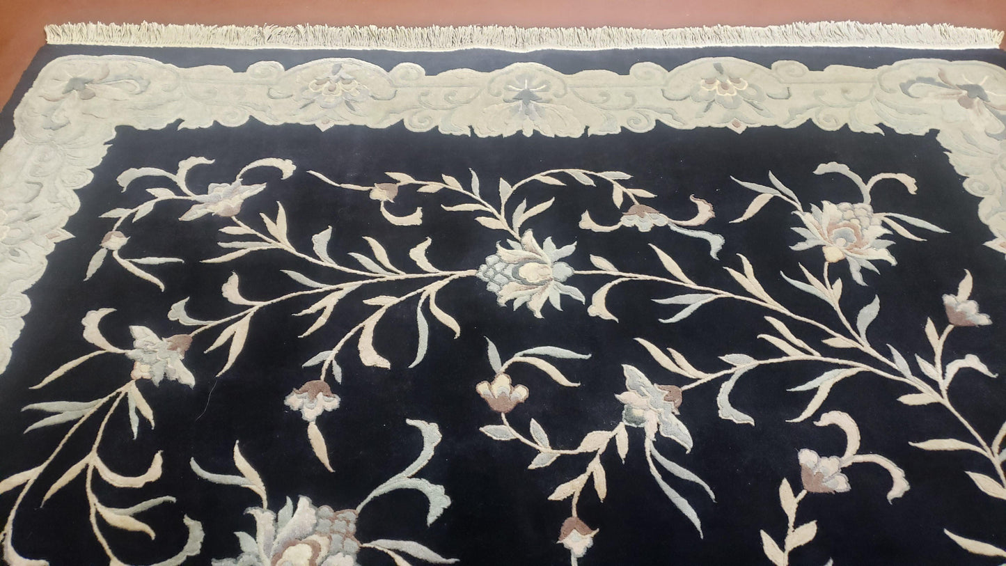 6x9 Vintage Black Gray Chinese Rug 120 Lines Wool Carpet Floral Design Hand-Knotted Soft Pile Entryway Rug Foyer Rug Nice - Nuvé