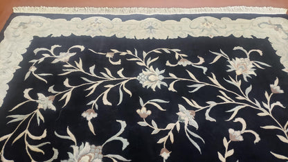 6x9 Vintage Black Gray Chinese Rug 120 Lines Wool Carpet Floral Design Hand-Knotted Soft Pile Entryway Rug Foyer Rug Nice - Nuvé