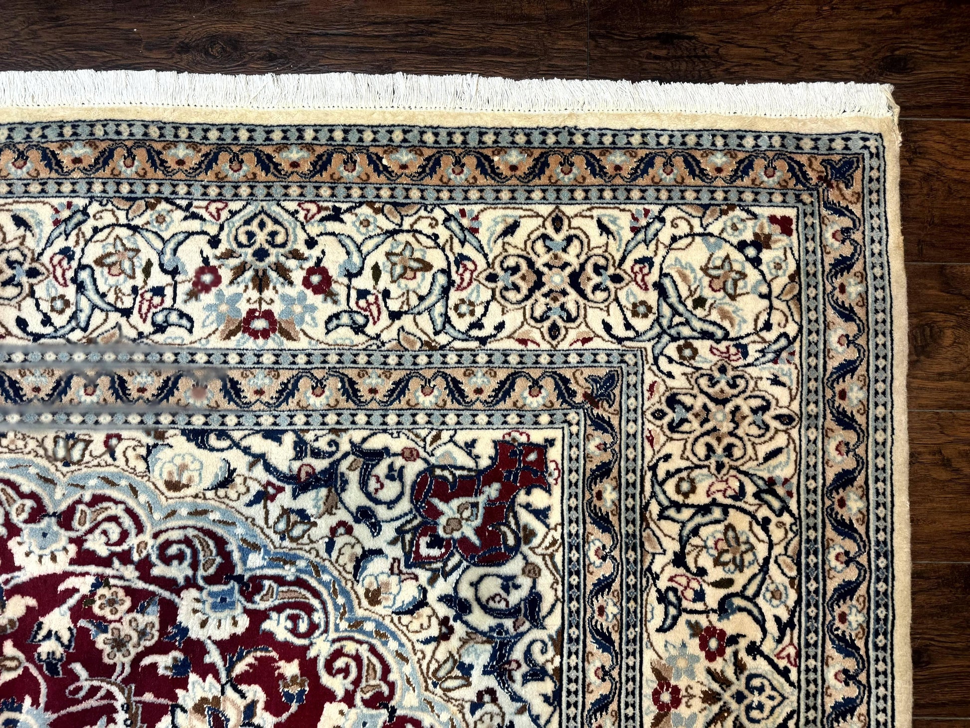 Persian Nain Rug 8x11, Wool and Silk Highlights, Burgundy & Ivory - Nuvé