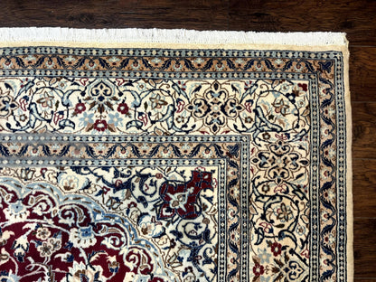 Persian Nain Rug 8x11, Wool and Silk Highlights, Burgundy & Ivory - Nuvé
