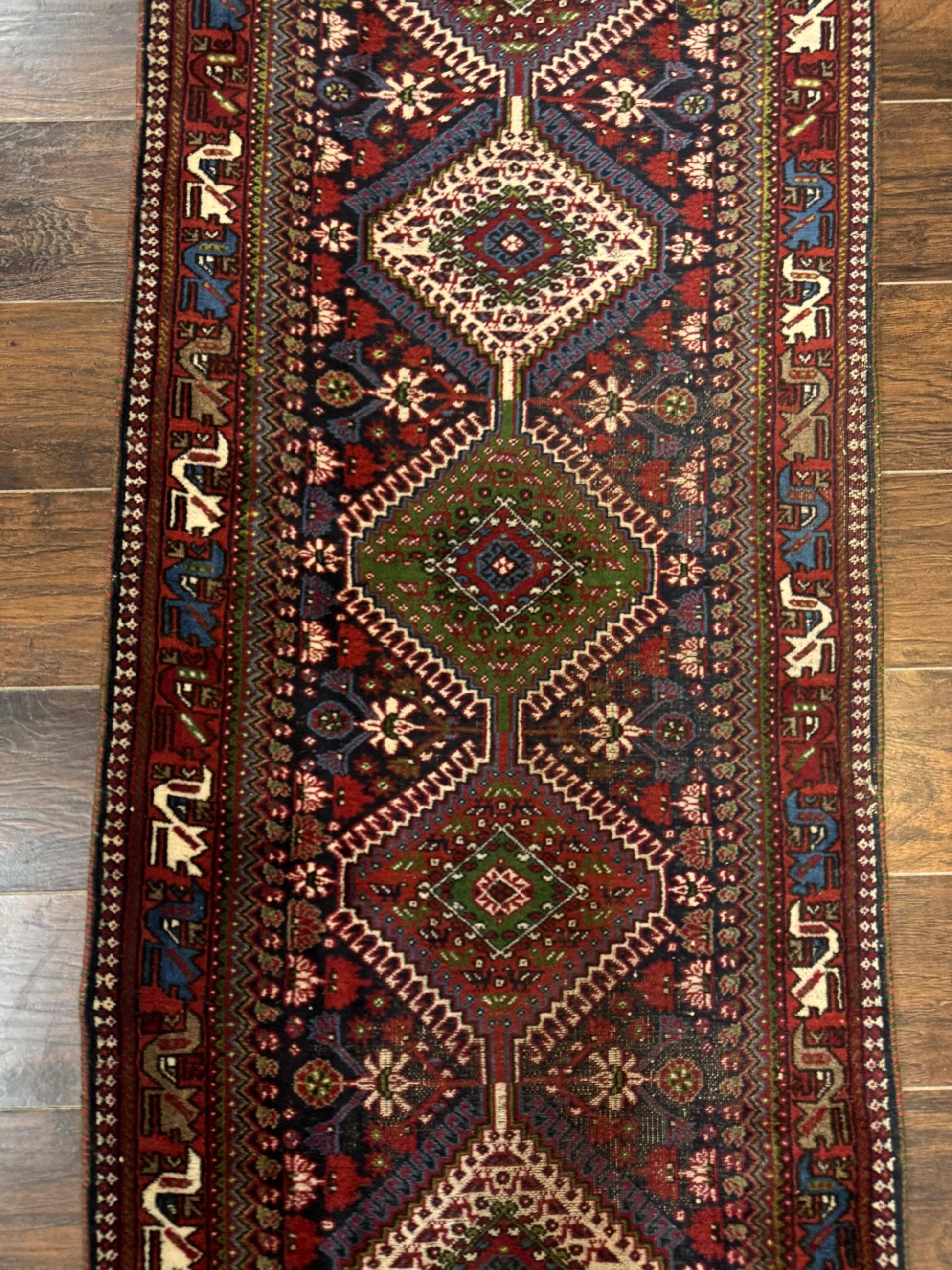 Persian Tribal Runner Rug 2.6 x 20 ft, Antique Persian Shiraz Carpet for Hallway, Colorful Navy Blue - Nuvé