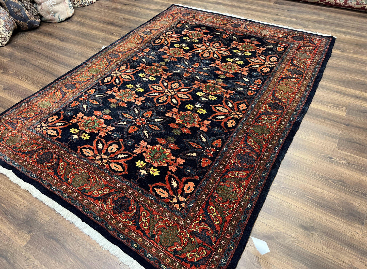 Wonderful Persian Rug 7x10, Navy Blue and Red, Allover Floral Pattern, Bidjar Carpet, Authentic Oriental Rug 7 x 10, Wool Hand Knotted Rug - Nuvé