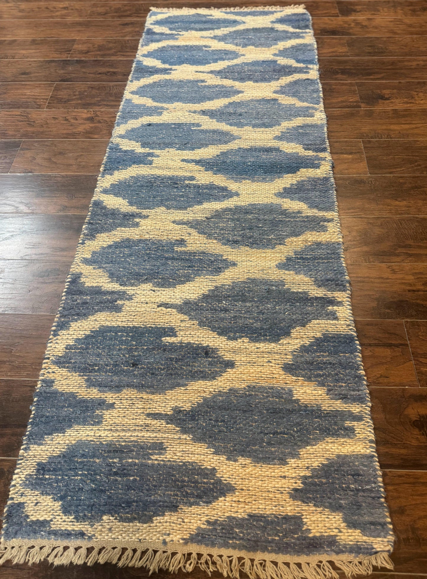 Modern Jute Runner Rug 2.9 x 7.9, Beige and Blue, Handwoven, Kaleen Rug - Nuvé