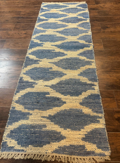 Modern Jute Runner Rug 2.9 x 7.9, Beige and Blue, Handwoven, Kaleen Rug - Nuvé