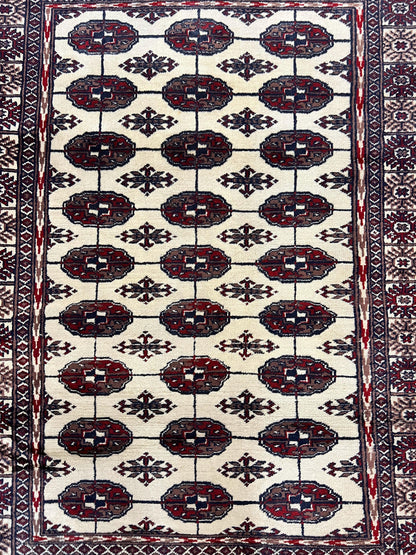 Pakistani Bokhara Rug 4x6, Turkoman Carpet, Vintage Handmade Wool Rug, Ivory - Nuvé
