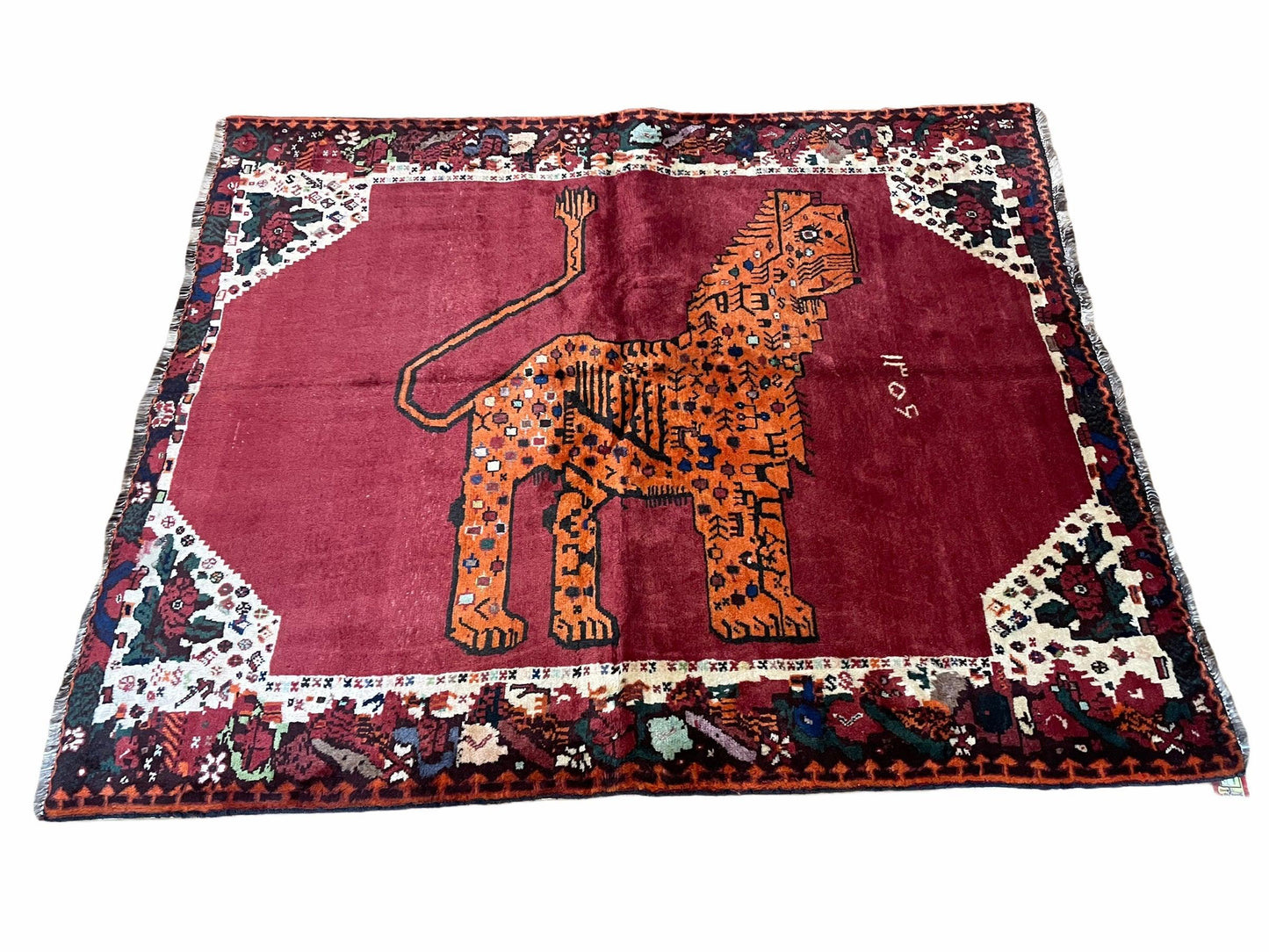 5 X 6 Handmade Rug Zagros Quality Wool Rug Lion Organic Dyes Red Leopard Tribal - Nuvé