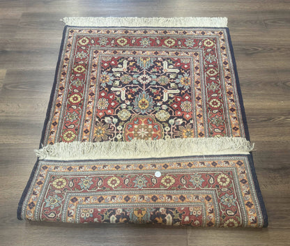 Turkish Hereke Rug 3x5, Navy Blue and Red, Fine 210 KPSI - Nuvé