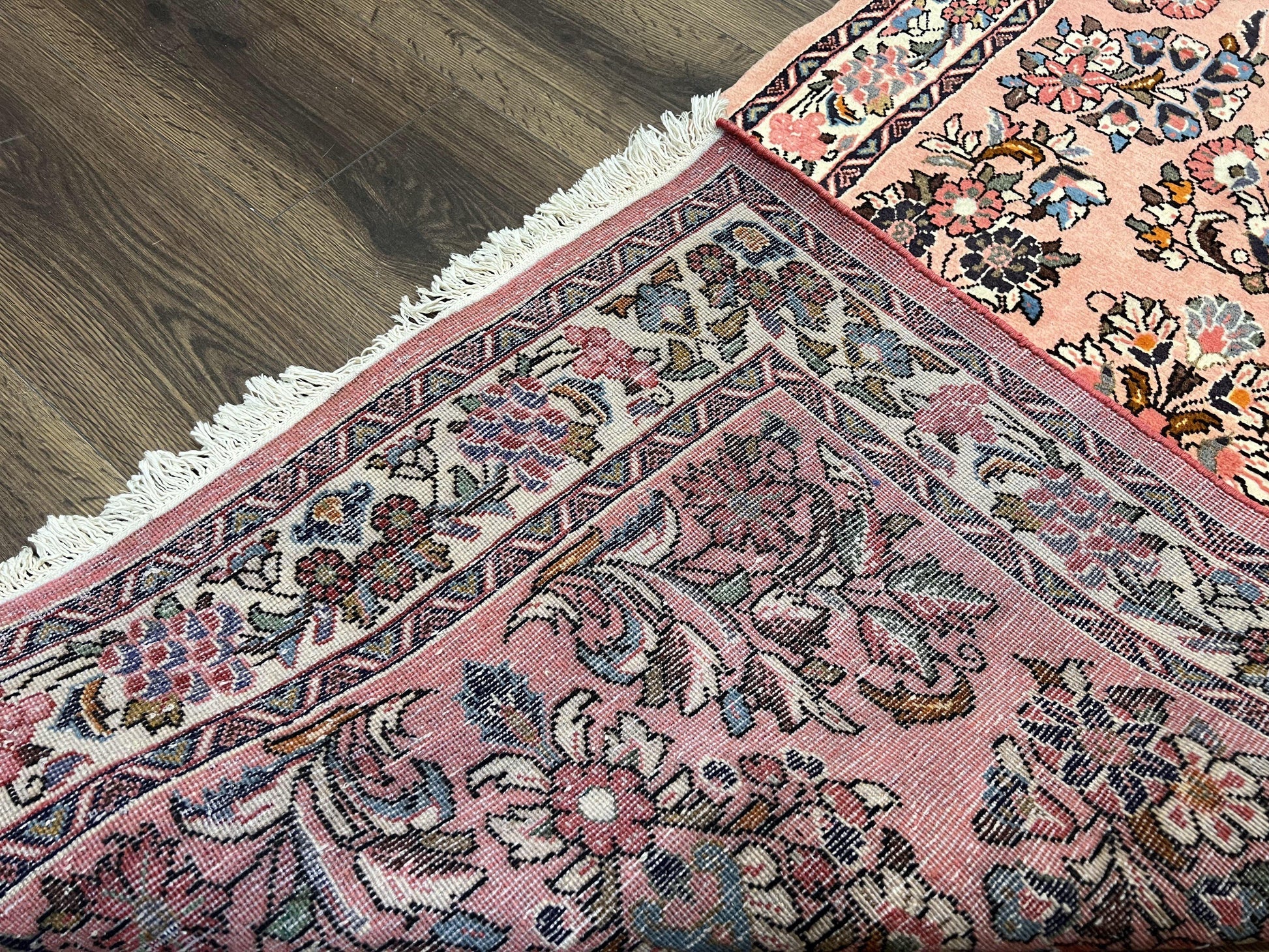 Persian Runner Rug 2.9 x 13.6, Semi Antique Vintage Persian Sarouk Hallway Rug, Wool Oriental Runner, Salmon and Cream, Floral Allover Hand Knotted - Nuvé