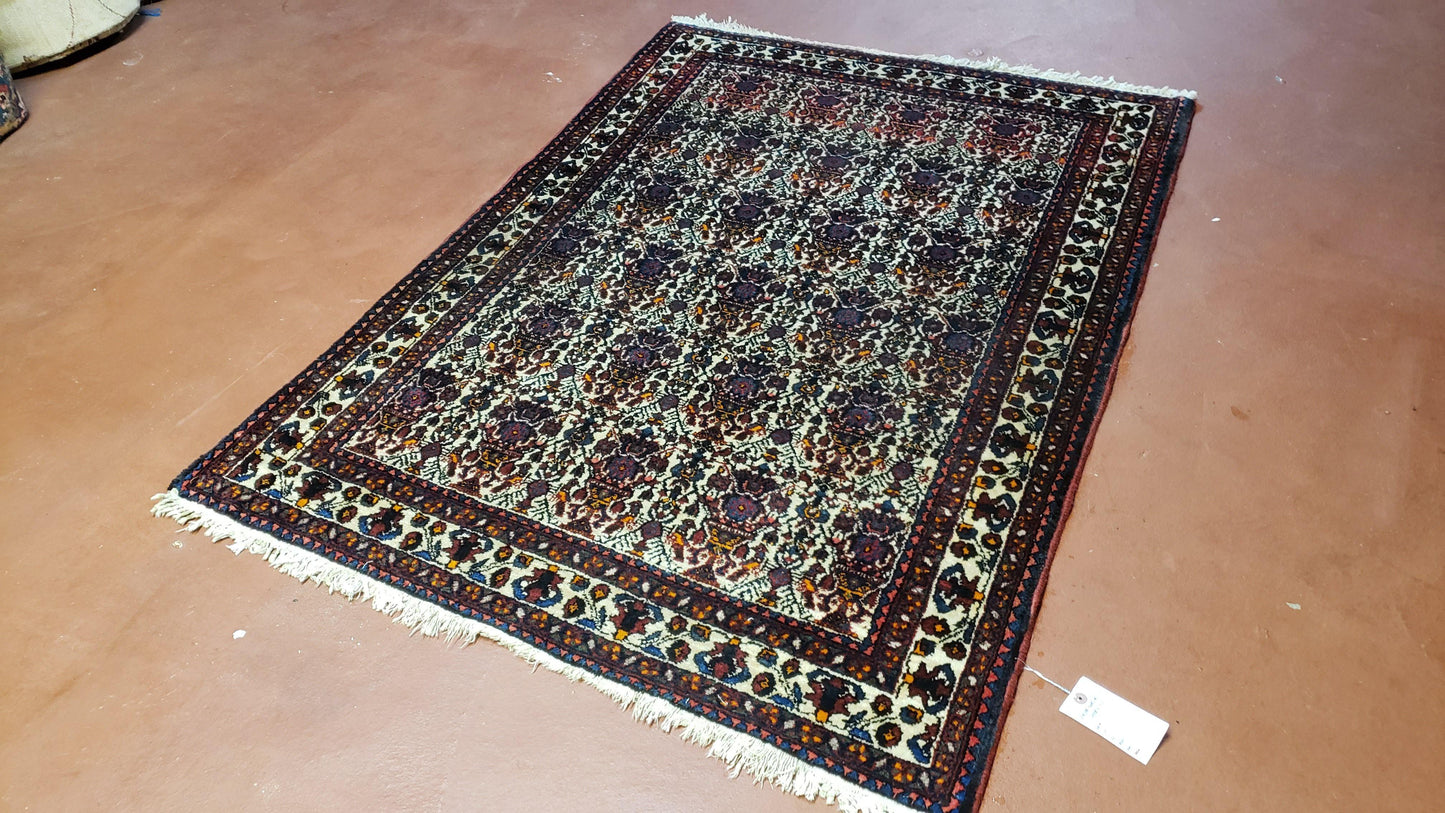 3.6 x 5 Hand-Knotted Vase Rug Floral Turkish Tribal Village Weaving Zagros Vintage Carpet Home Office Wool Area Rug 3x5 Persian Rug 4x5 - Nuvé