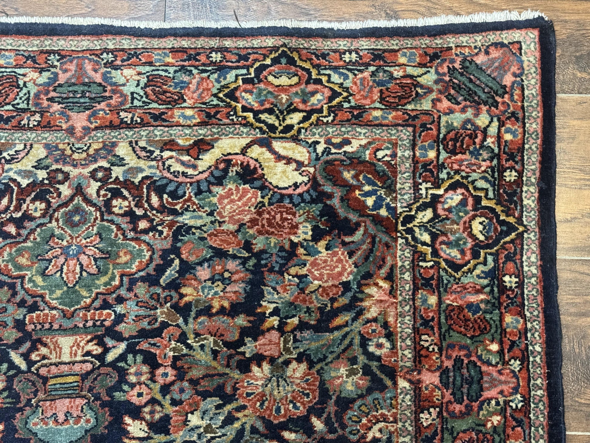 Antique Persian Rug 4x5, Navy Blue 1920s Carpet, Wool, Rare, Fine, Persian Hamadan Bidjar Carpet - Nuvé
