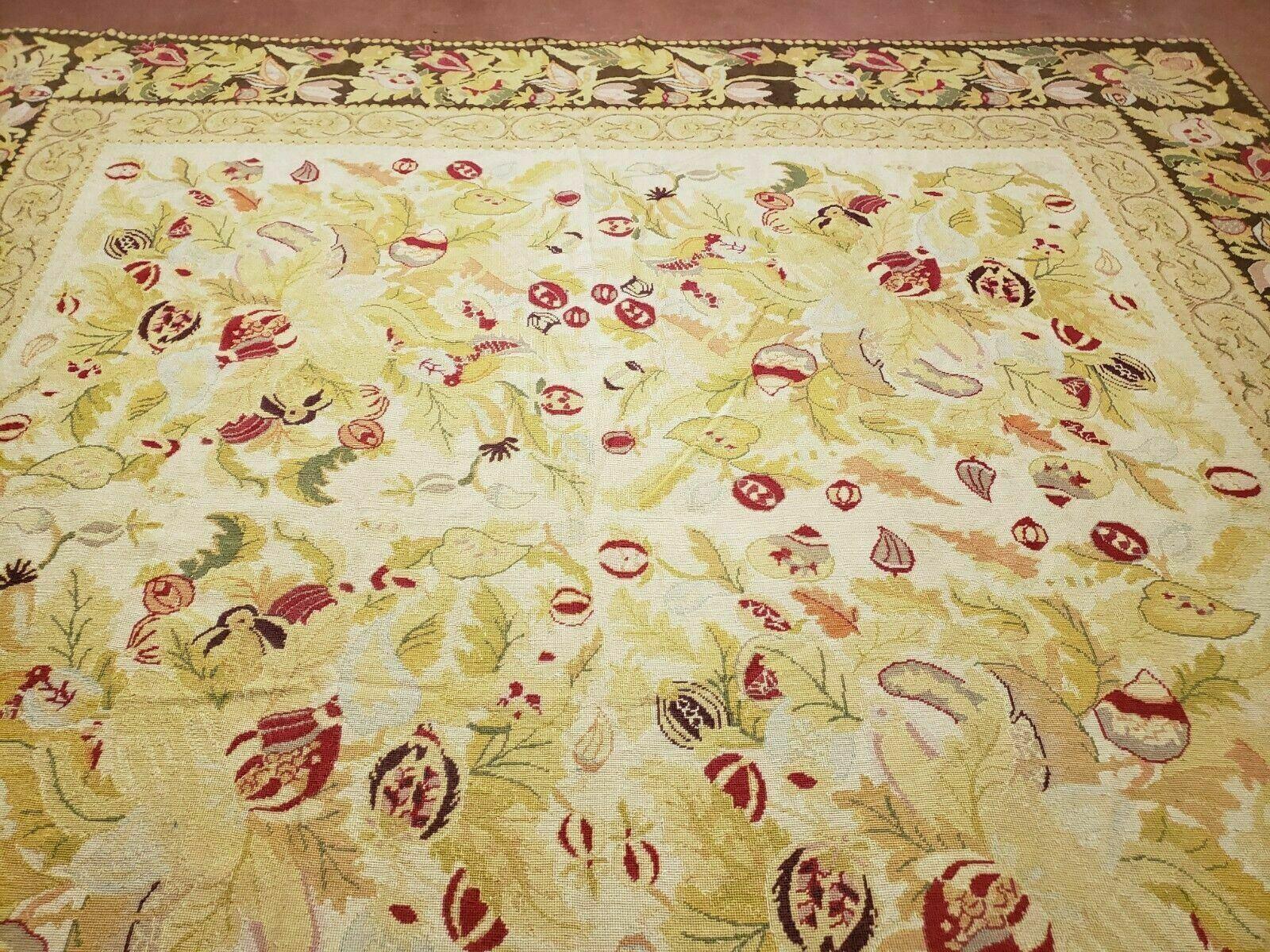 9' X 11' Handmade Chinese Needlepoint Wool Floral Rug Carpet Rose Garden Chic - Nuvé