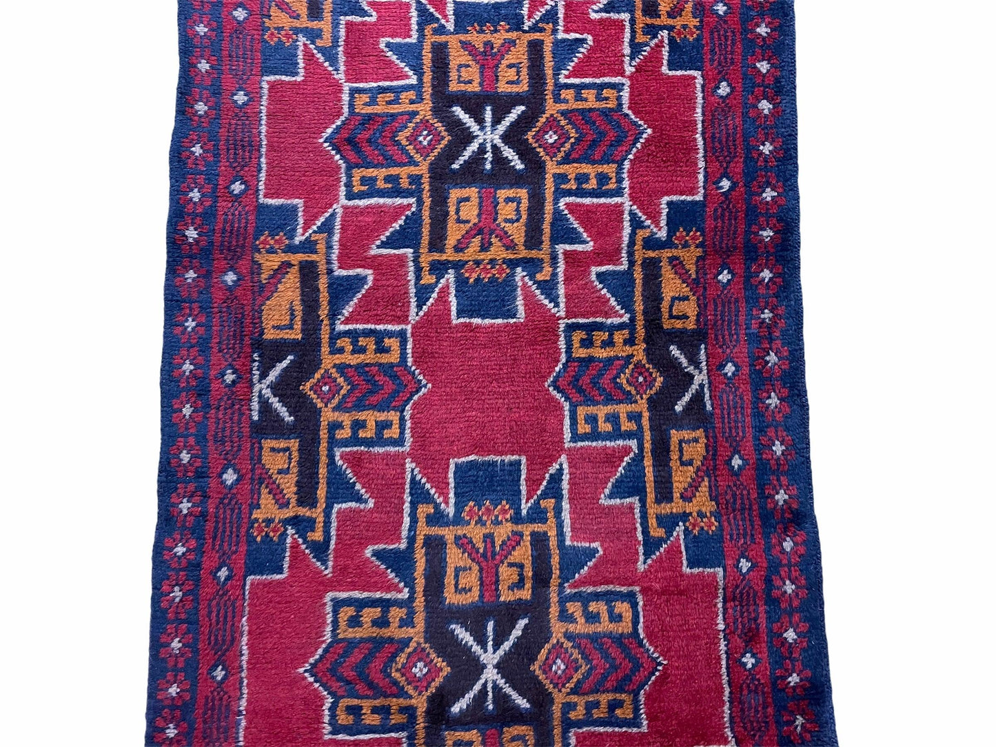 2' 8" X 4' 6" Vintage Handmade Tribal Wool Rug Balouchi Rug Afghan Rug Red Blue - Nuvé