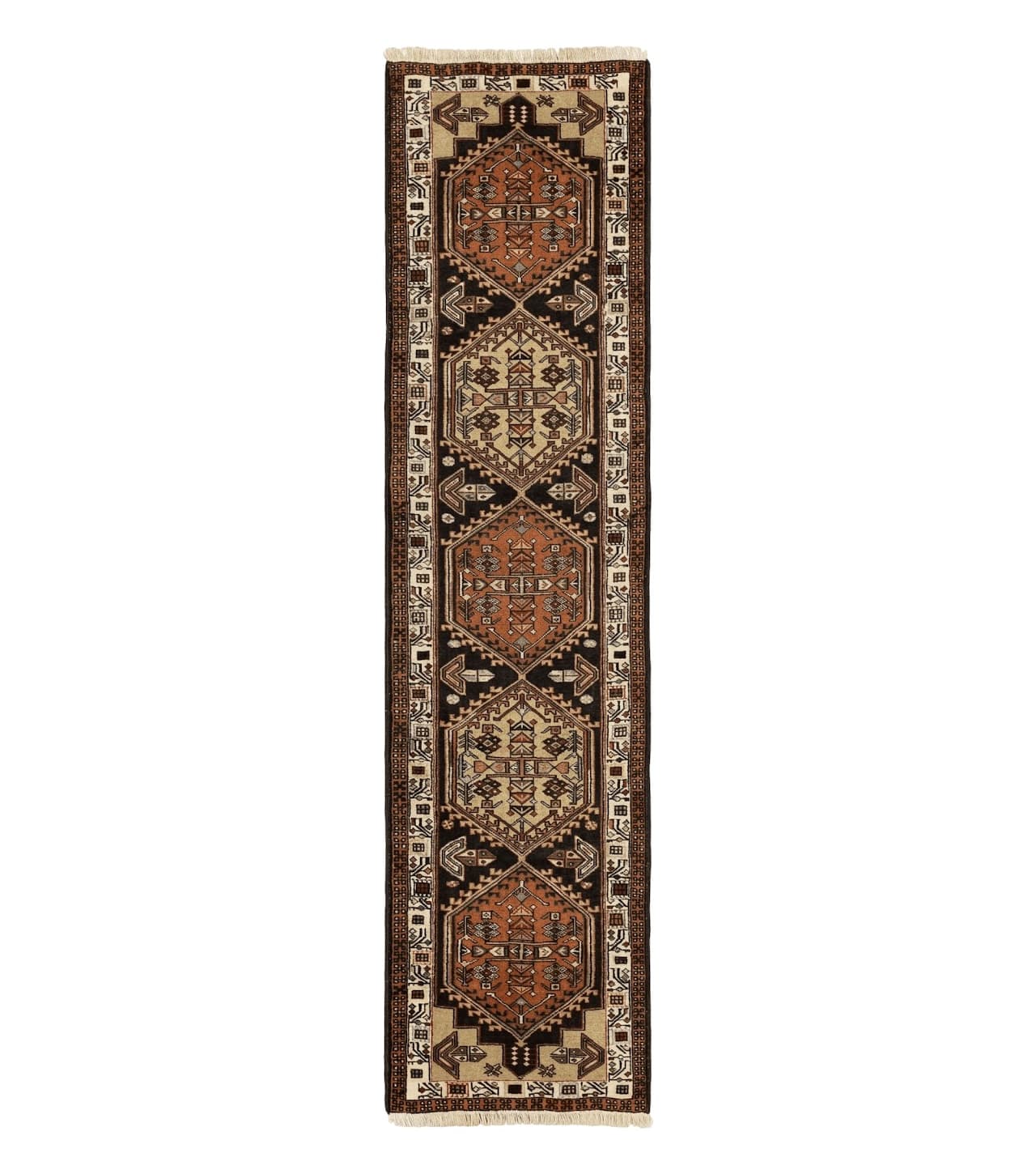 Persian Tribal Runner Rug 2.4 x 9.4, Geometric Medallions, Sarab Runner
