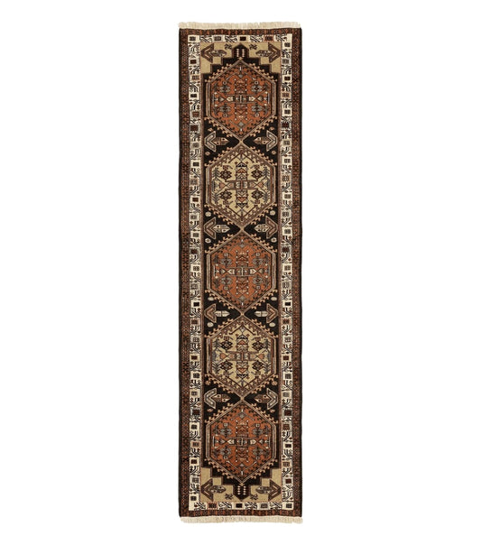 Persian Tribal Runner Rug 2.4 x 9.4, Geometric Medallions, Sarab Runner