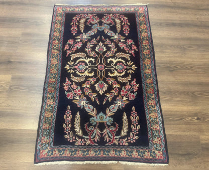Antique Persian Kerman Rug 2.8 x 4, Navy Blue, Floral