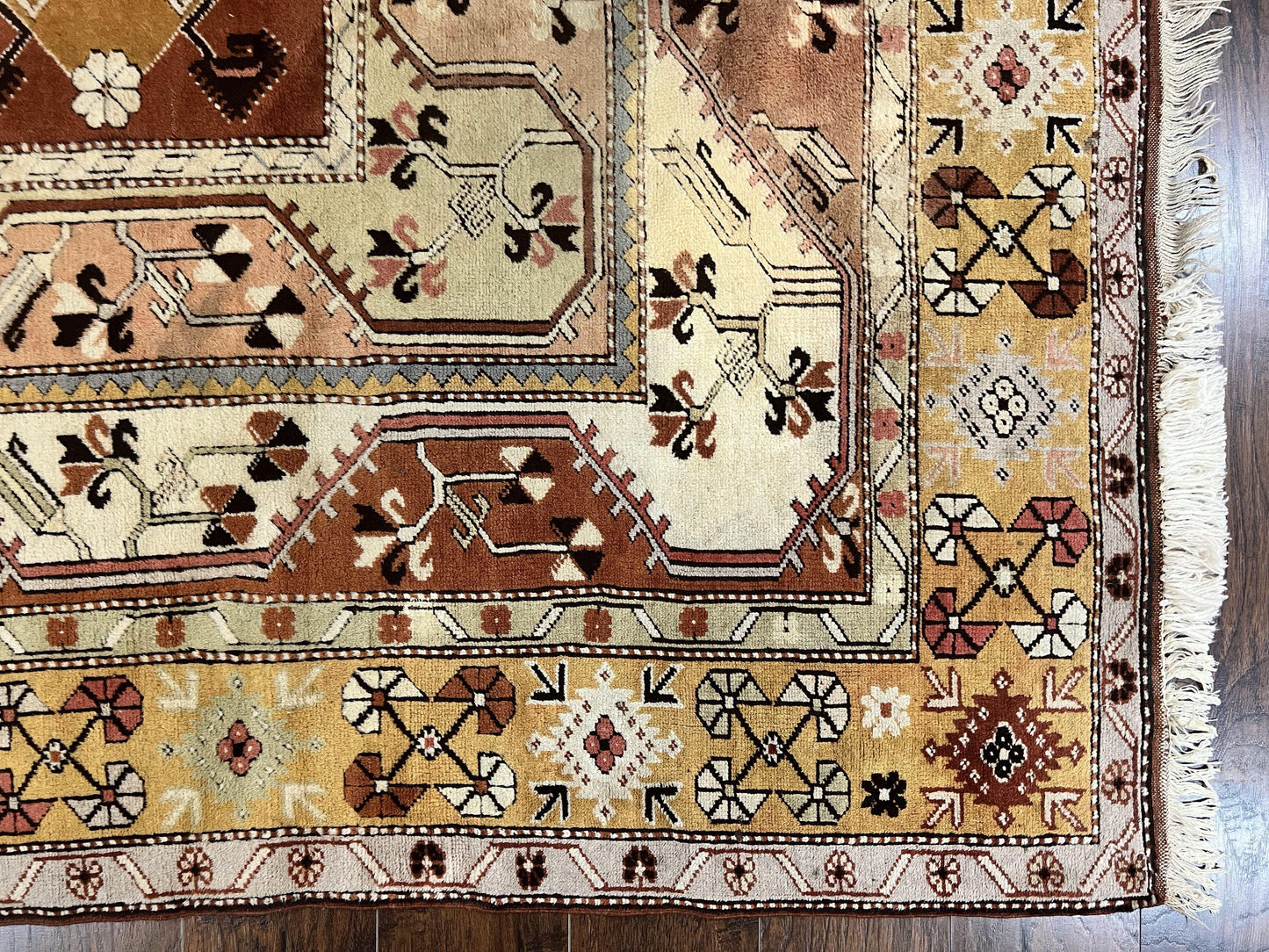 Turkish Rug 7x10, Wool Hand Knotted Vintage Carpet, Geometric Kazak Pattern - Nuvé