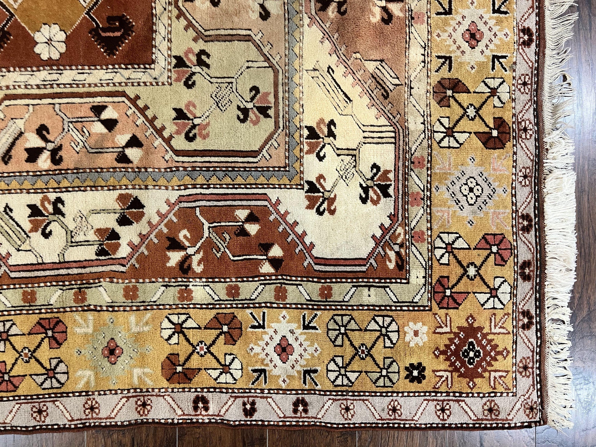 Turkish Rug 7x10, Wool Hand Knotted Vintage Carpet, Geometric Kazak Pattern - Nuvé