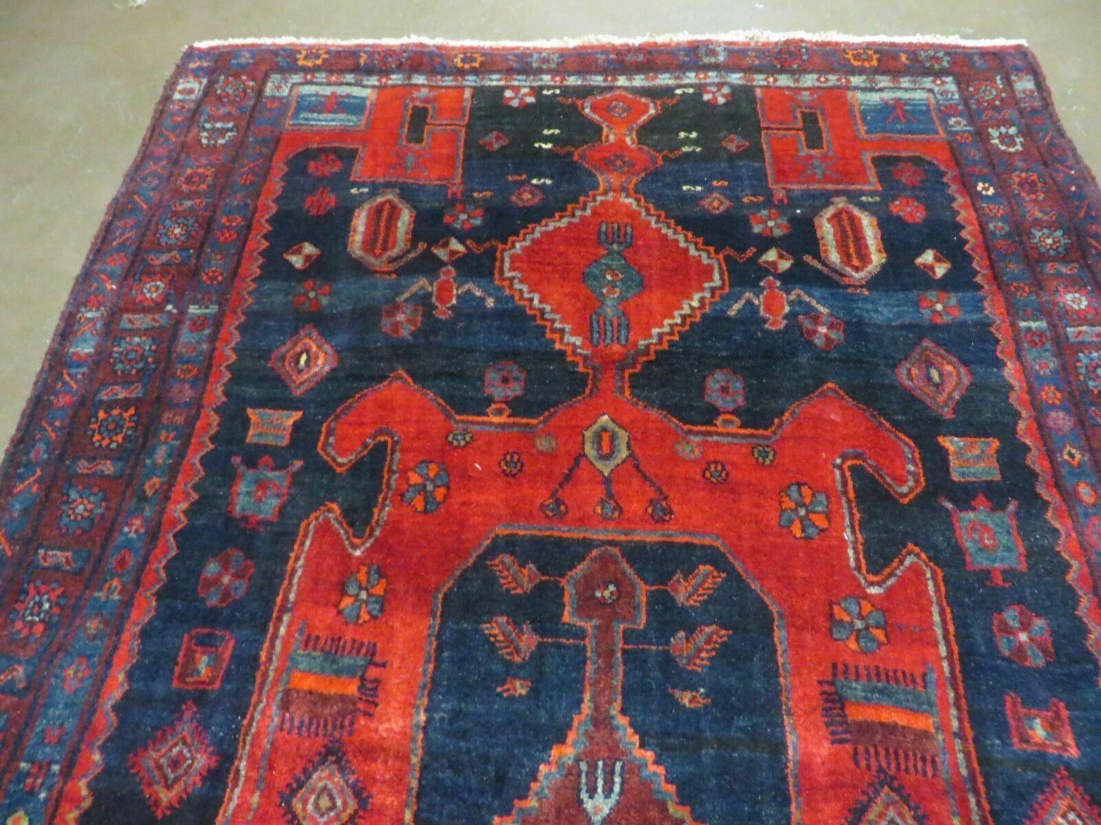 4' 6" X 8' 2" Antique Handmade India Tribal Geometric Wool Rug Red Blue # 129 - Nuvé