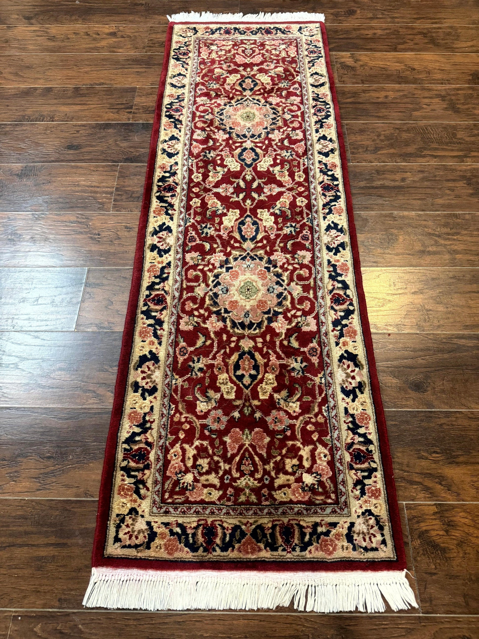 Short Runner Rug 2x6, Fine 200 KPSI, Red Floral Medallion, Wool and Silk Highlights, Persian Runner Rug, Traditional, Sino Persian - Nuvé