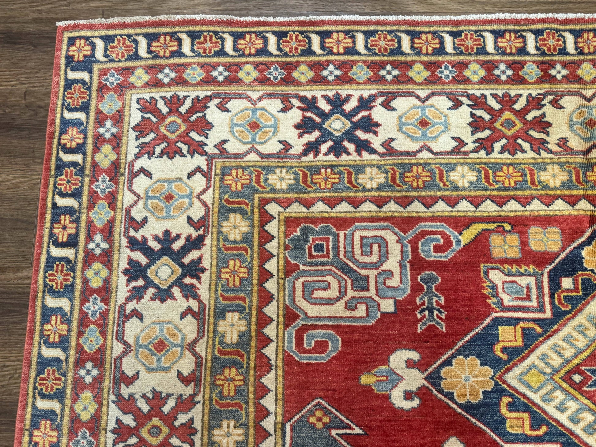 Turkish Kazak Rug 7.6 x 9.5, Geometric Medallions, Caucasian Pattern - Nuvé