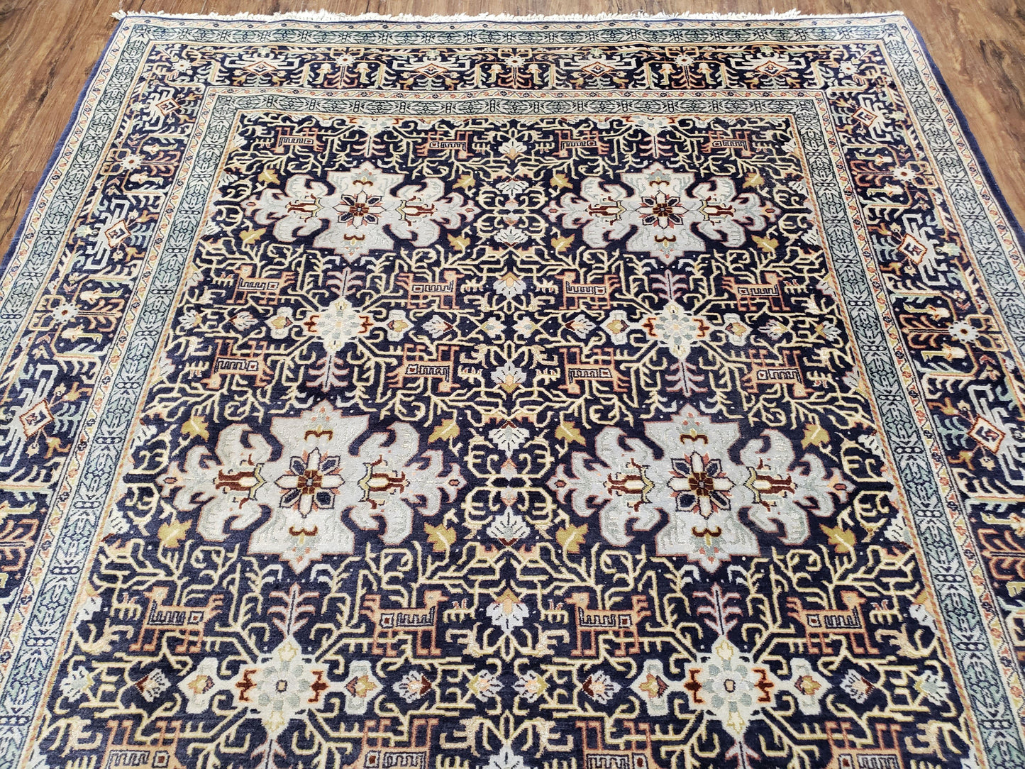 Persian Kashan Rug, Navy Blue, Hand-Knotted, Wool, 4' 8" x 7' 4", Pair A - Nuvé