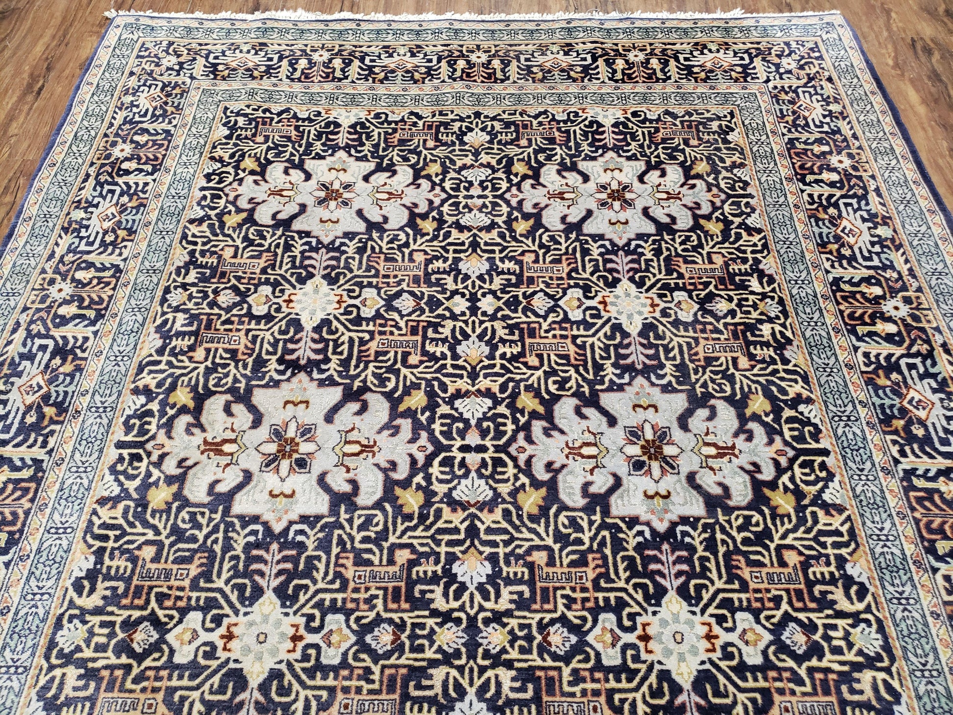 Persian Kashan Rug, Navy Blue, Hand-Knotted, Wool, 4' 8" x 7' 4", Pair A - Nuvé