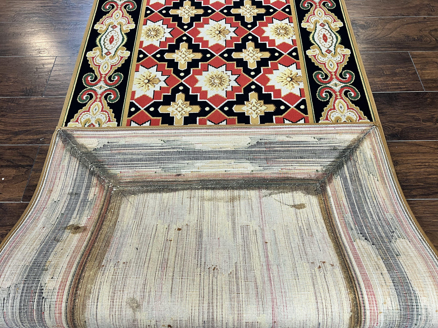 Vintage Runner Rug 3.5 x 14, Long Runner Rug, Stark Custom Made Carpet, European Design, Red Black Ivory Tan, Long Rug for Hallway - Nuvé