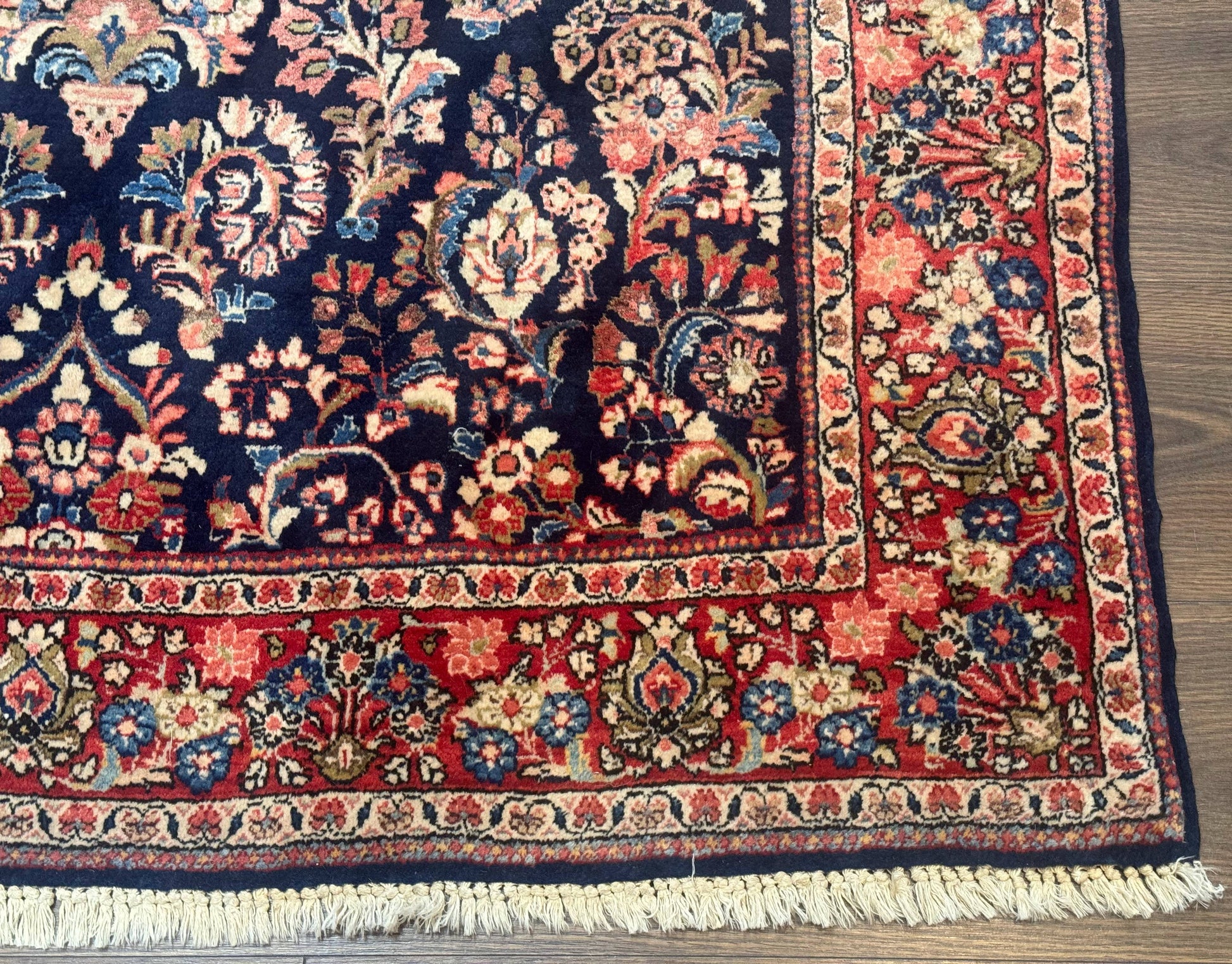 Navy Blue Persian Rug 4x6, Sarouk Mohajeran Carpet, Antique Persian Rug, Floral - Nuvé