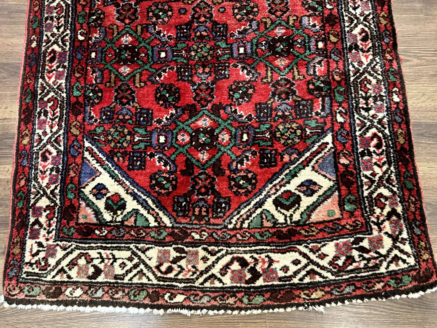 Persian Runner Rug 3x10, Wool Hand Knotted Hallway Rug 3 x 10 ft, Red and Ivory, Hamadan Angelas Runner - Nuvé