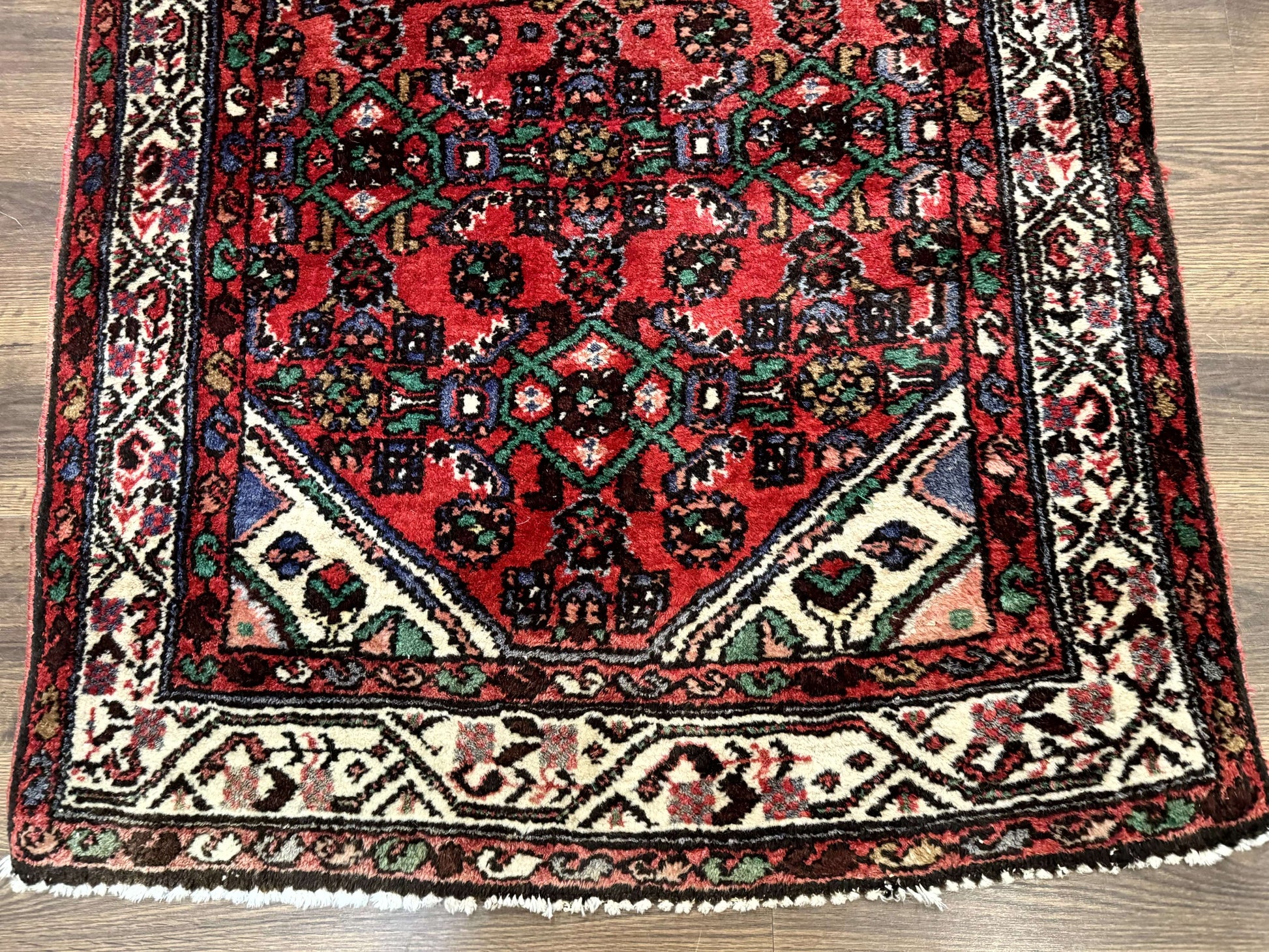 Persian Runner Rug 3x10, Wool Hand Knotted Hallway Rug 3 x 10 ft, Red and Ivory, Hamadan Angelas Runner - Nuvé