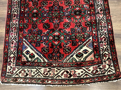 Persian Runner Rug 3x10, Wool Hand Knotted Hallway Rug 3 x 10 ft, Red and Ivory, Hamadan Angelas Runner - Nuvé