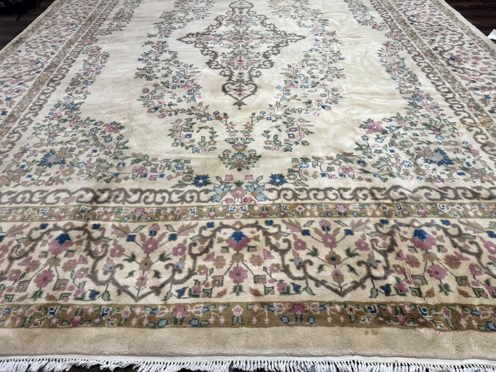 Indo Persian Rug 12x15, Palace Sized Carpet, Oversized Wool Handmade Rug, Kerman Rug, Semi Open Field, Pande Cameron Rug, Beige - Nuvé