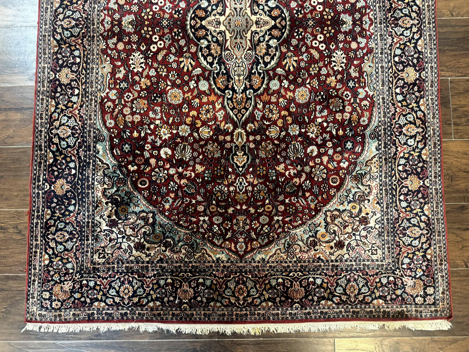 4x6 Silk Rug, Very Fine 650 KPSI, Silk Persian Carpet, Red, Floral Medallion, Sino Persian - Nuvé