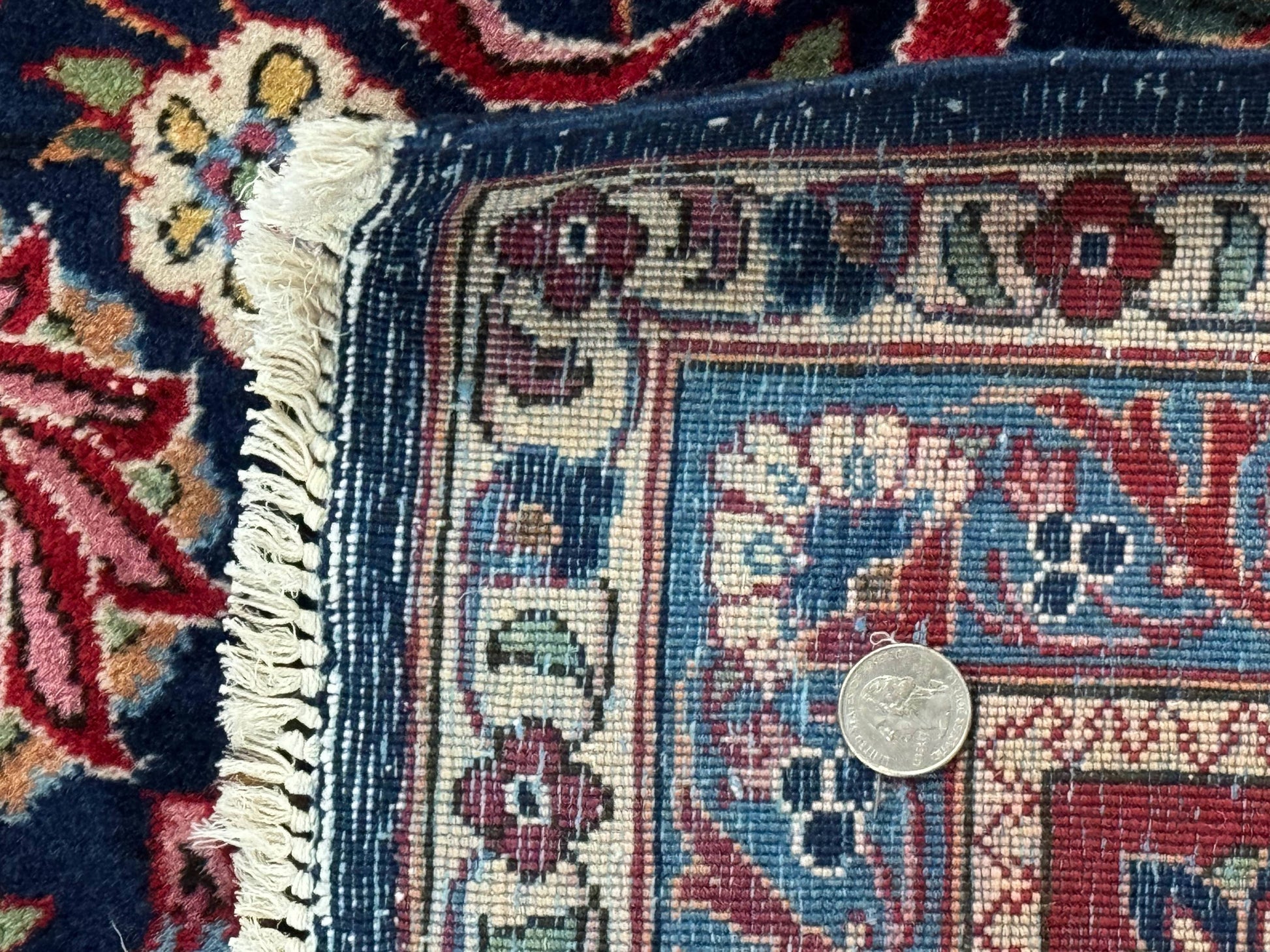 Navy Blue Persian Rug 9x12, Antique Persian Carpet, Kork Wool, 200 KPSI, Persian Kashan Rug - Nuvé