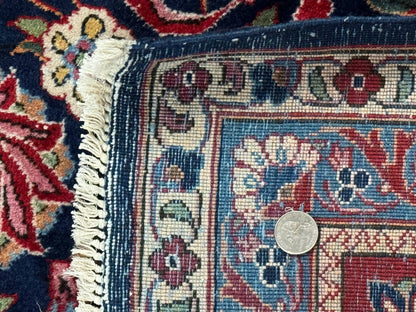Navy Blue Persian Rug 9x12, Antique Persian Carpet, Kork Wool, 200 KPSI, Persian Kashan Rug - Nuvé