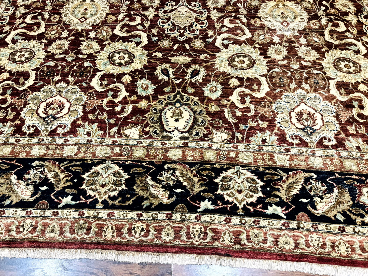 Palace Sized Indian Agra Rug 12x17, Wool Handmade Floral Allover Carpet - Nuvé