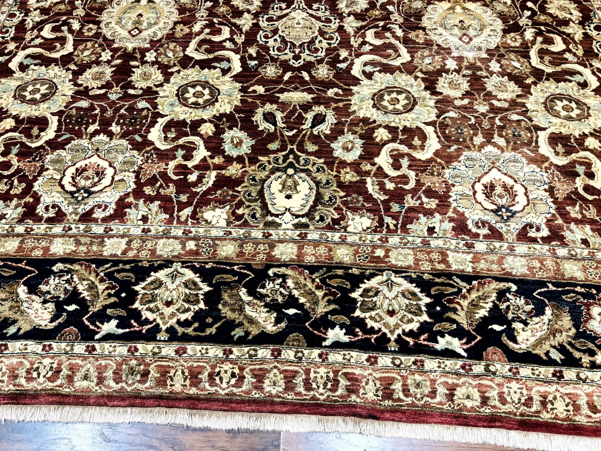 Palace Sized Indian Agra Rug 12x17, Wool Handmade Floral Allover Carpet - Nuvé