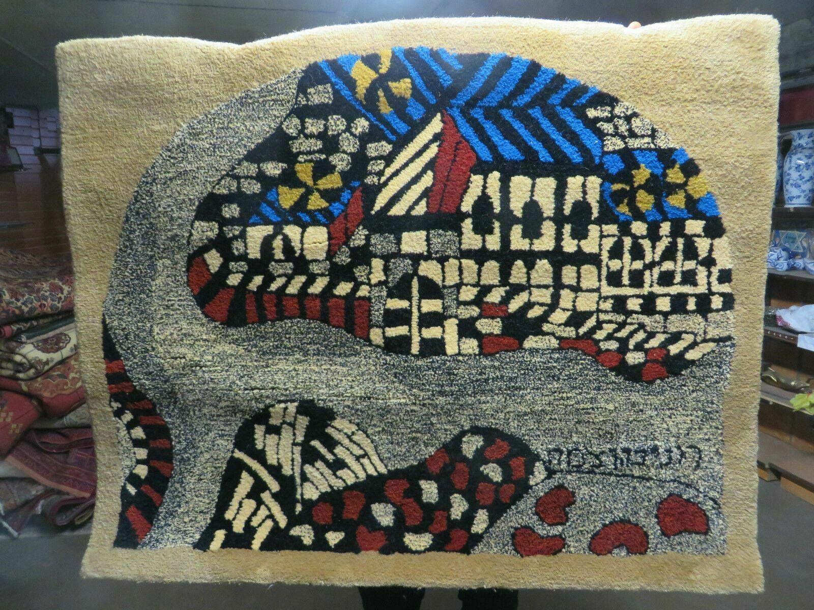 3' X 4' Vintage Hand Crafted Israel Wool Rug Carpet Wall Hanging Signed Hebrew - Nuvé