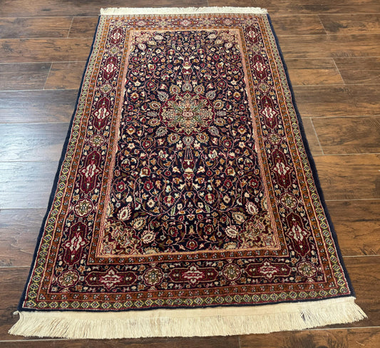 Indo Kashmiri Rug 3x5, Navy Blue, Very Fine 400 KPSI, Pair A - Nuvé