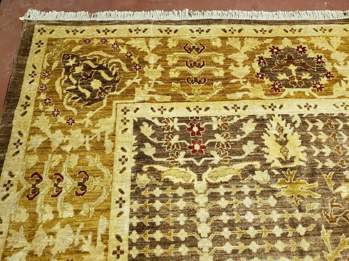 10' X 14' Handmade Pak Peshavar Chobi Agra Wool Carpet Coffee Brown Gold - Nuvé