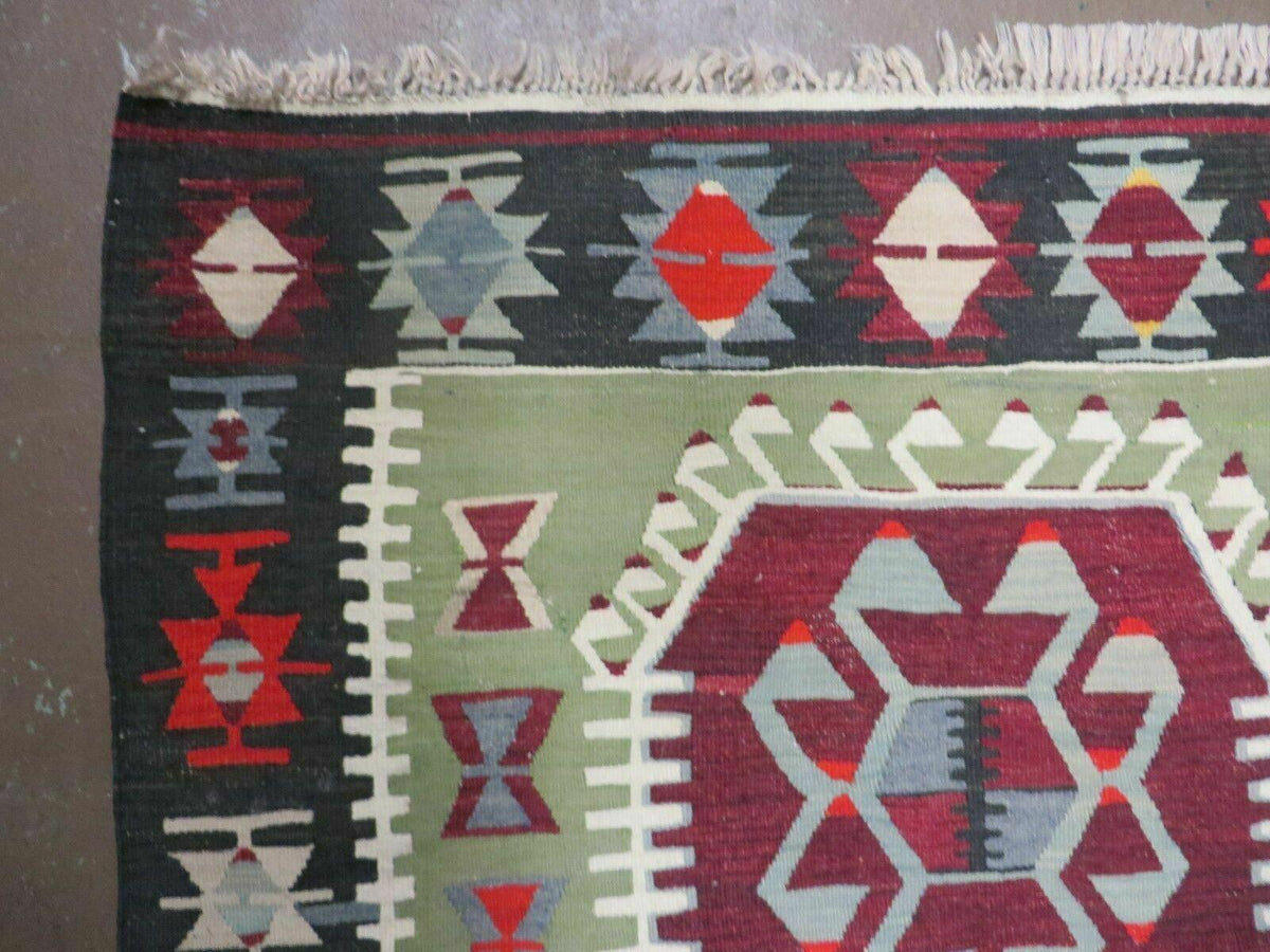 3' 8" X 5' Vintage Turkish Kilim Handmade Flat Weave Wool Rug Veg Dyes