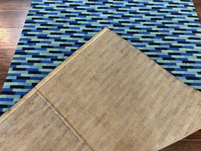 Wide Runner Rug 4.7 x 12, Blue Multicolor Contemporary Wool Power Loomed Rug, Mosiac Design
