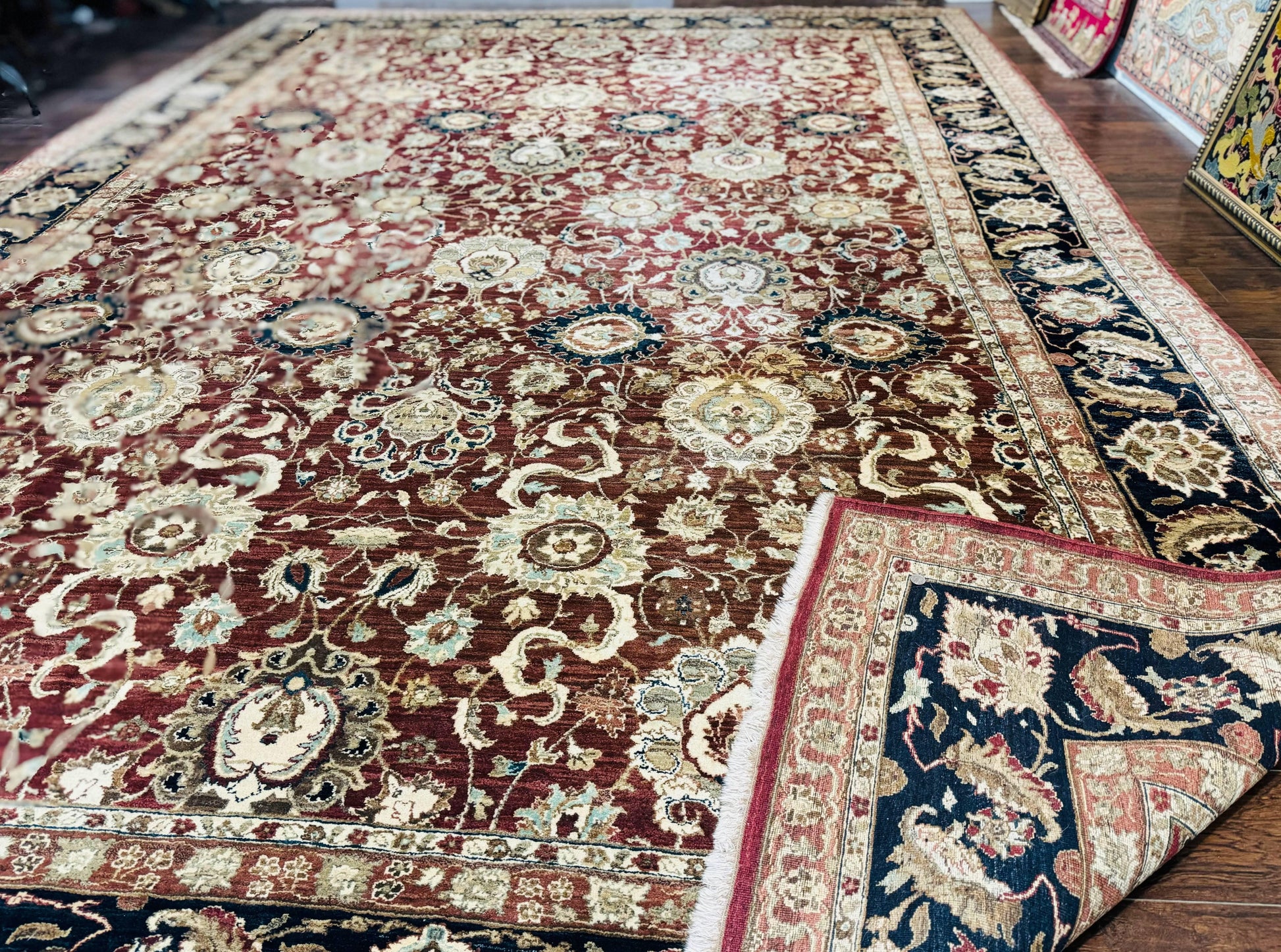 Palace Sized Indian Agra Rug 12x17, Wool Handmade Floral Allover Carpet - Nuvé