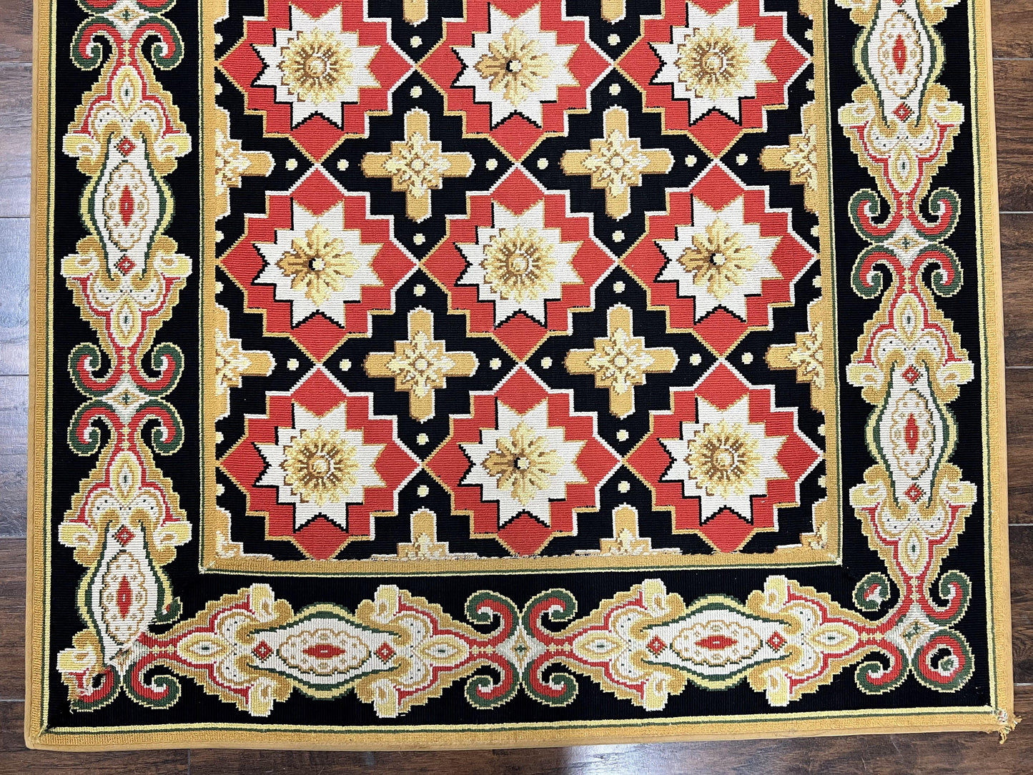 Runner Rug 4x19, Panel Design Rug, Custom Made Stark Runner Carpet, Wool, Vintage 4 x 19 Hallway Rug, European Design, Red Black Ivory Tan - Nuvé