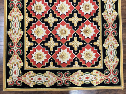 Runner Rug 4x19, Panel Design Rug, Custom Made Stark Runner Carpet, Wool, Vintage 4 x 19 Hallway Rug, European Design, Red Black Ivory Tan - Nuvé