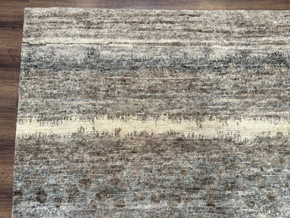 Modern Tibetan Wool Rug 8x10, Abstract, Contemporary, Handmade, Gray, Stripes - Nuvé