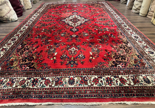 Palace Size Persian Rug 11x18, Red, Bibikabad Rug, Handmade Large Wool Carpet, Persian Hamadan Rug, Dargazin Rug - Nuvé