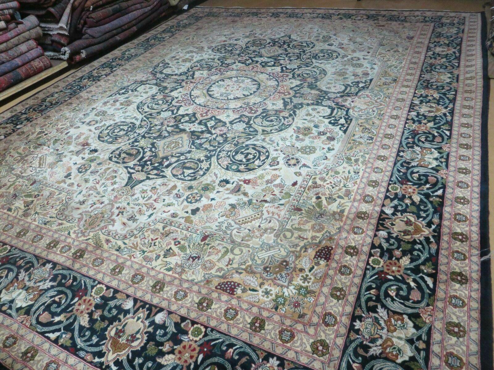 Beautiful Sino Persian Rug 9x12, Elegant High Quality Handmade Wool Oriental Carpet, Medallion with Corner Design, Floral, Black and Ivory - Nuvé