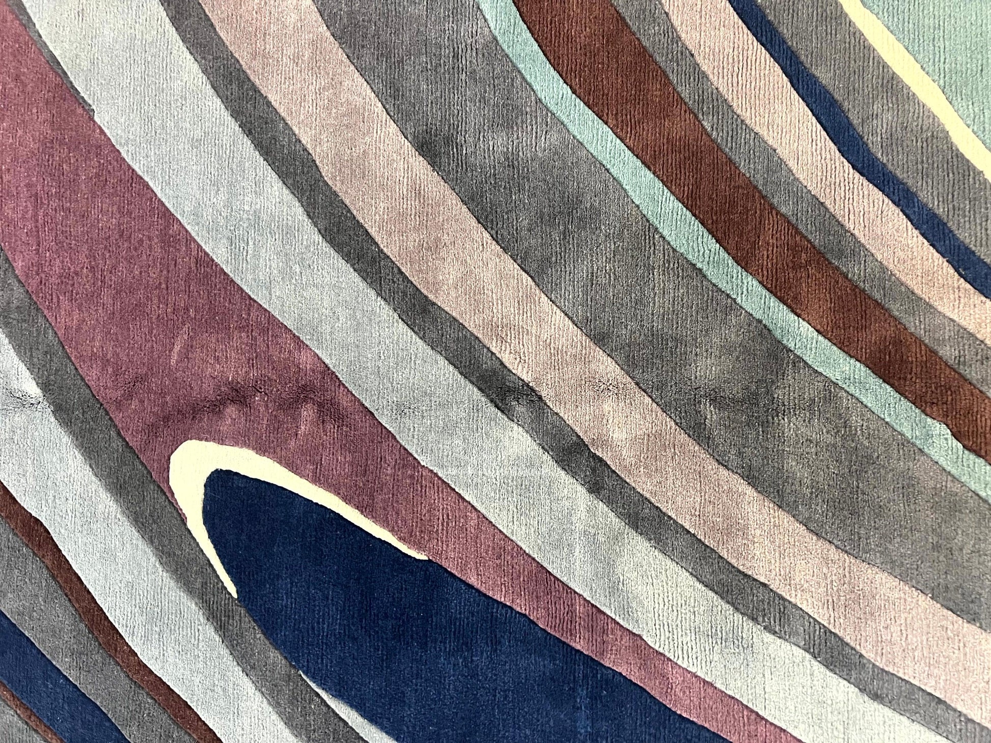 Modern Nepali Handmade Wool Rug 6x8, Blues Gray Mauve, Abstract, Nepali Tibetan Rug - Nuvé